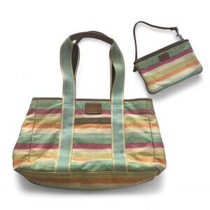 Coach 2 Piece Set Rainbow Tote & Wristlet